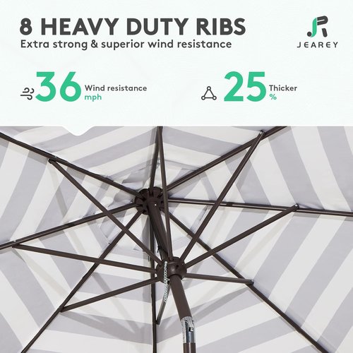 JEAREY 9FT Outdoor Patio Umbrella - Push Button Tilt & Crank | UV Protection, Waterproof, Black & White Stripe