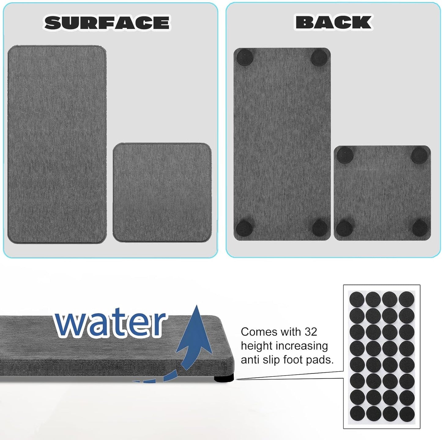 Skiennix Water Absorbing Stone Tray - Fast Drying Diatomite Coaster Set | 4PCS for Kitchen & Bathroom