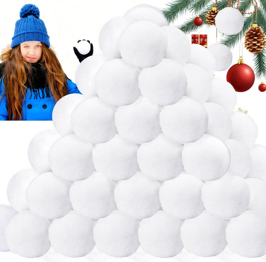 Skiennix 50 Pcs Fake Snow Balls - Soft Plush 2.4 Inch Snowballs for Indoor/Outdoor Winter Fun