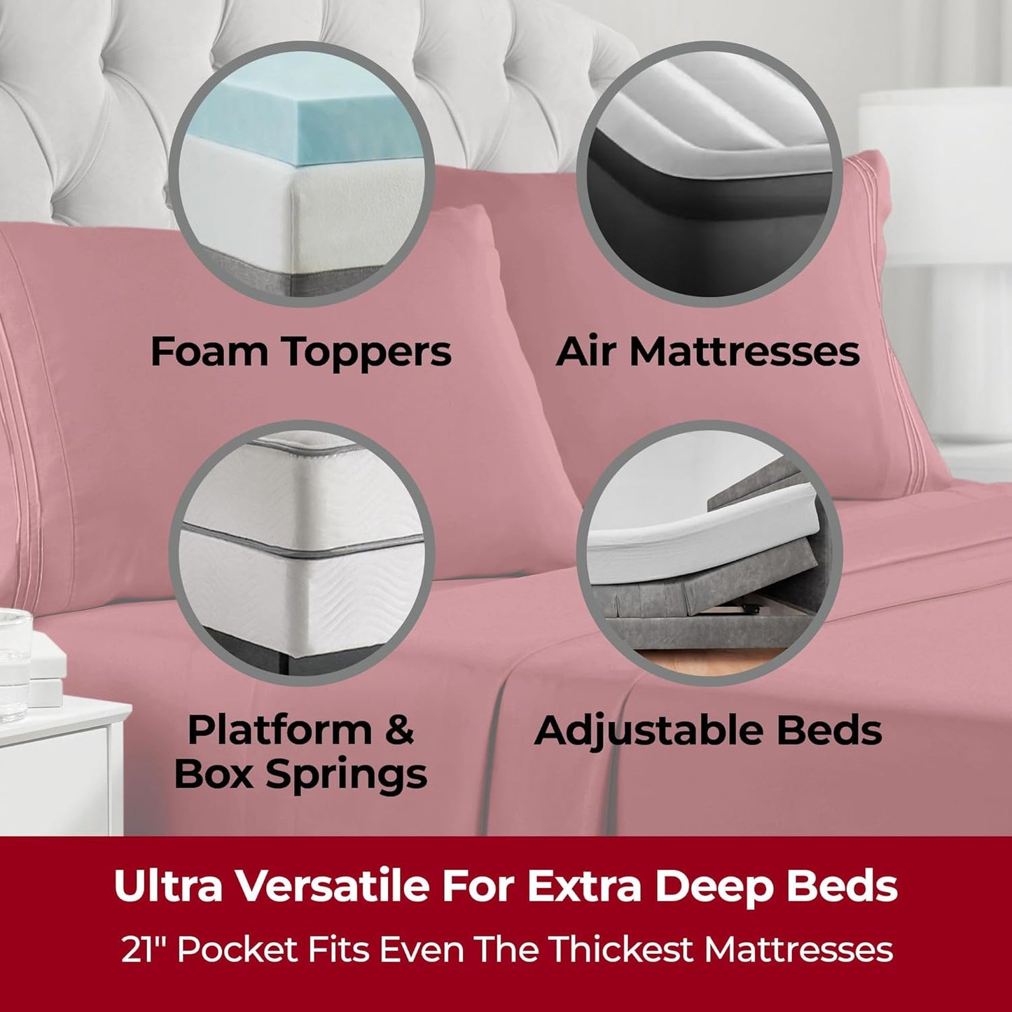 Mellanni Extra Deep Split King Sheets - 5 PC Hotel Luxury Bedding Set | Ultra Soft, Cooling, Wrinkle-Resistant (Brick Red)