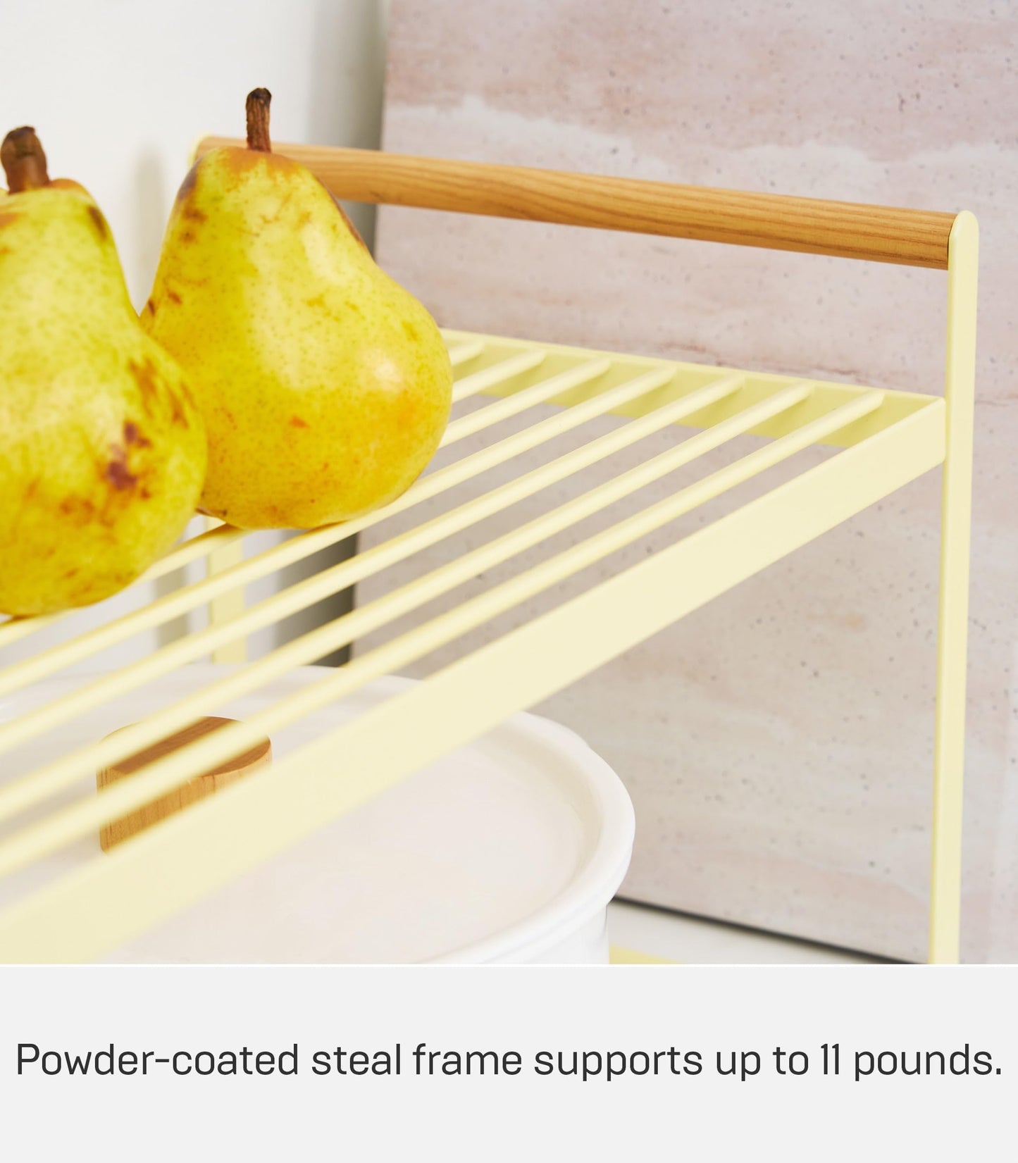 Yamazaki Home Tosca Countertop Wire Shelf - Metal Kitchen Organizer Rack - Steel + Wood -