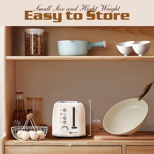 Aigostar Toaster - Retro 2-Slice Extra-Wide Slot Design | Perfect for Bagels, Breads & Waffles - Cream White