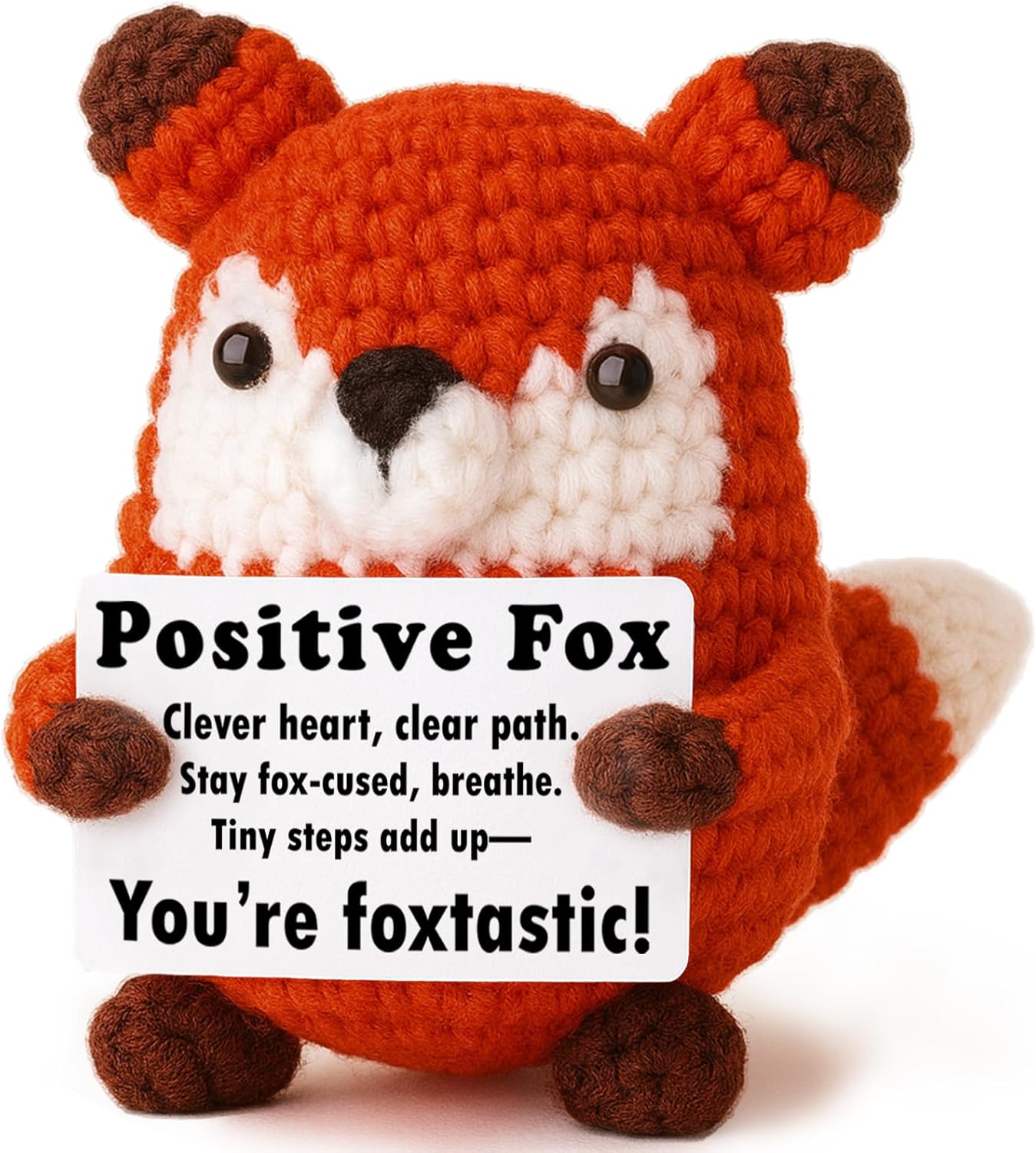 Positive Focus Mini Crochet Fox Plush - Kawaii Desk Decor & Motivational Gift for Year-Round Celebrations