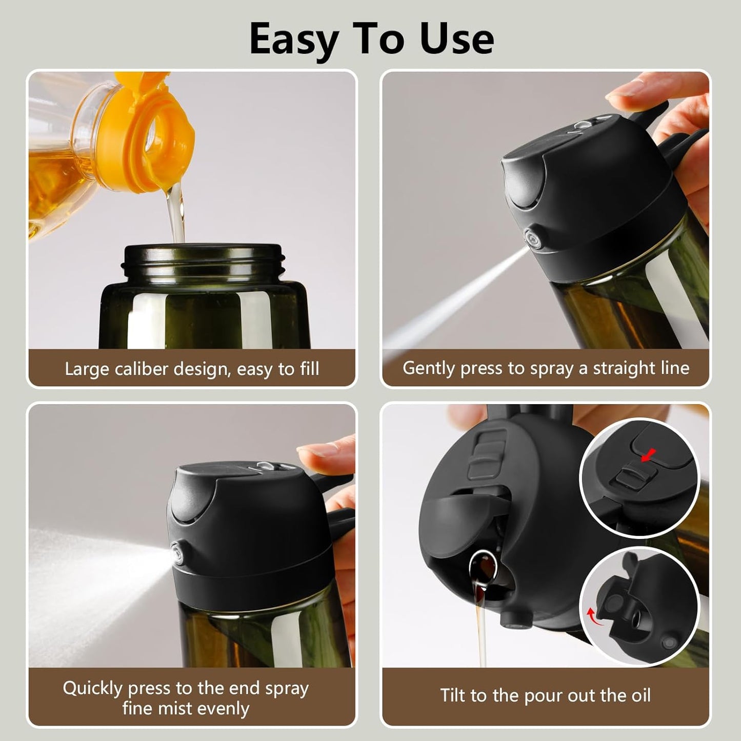 Sweet View Olive Oil Dispenser & Sprayer - 16oz Light-Proof Glass Pourer for Cooking & BBQ