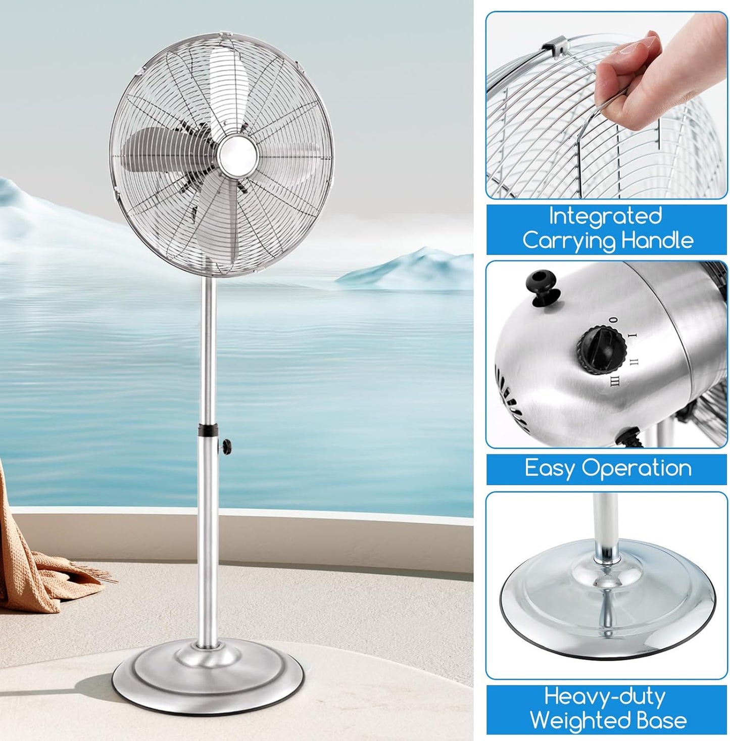 Tangkula 16-Inch Metal Pedestal Fan - Adjustable Height, 3 Speeds & 75° Oscillation for Home & Office