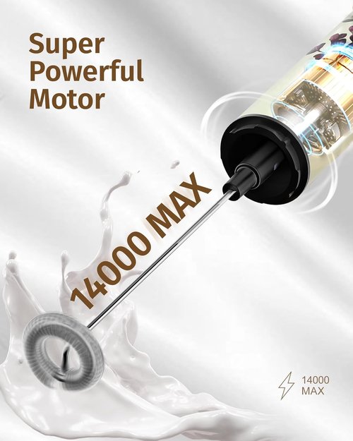 INFOOD Milk Frother - Rechargeable Coffee Frother Wand with 2 Detachable Stainless Whisks | Vintage Floral Design