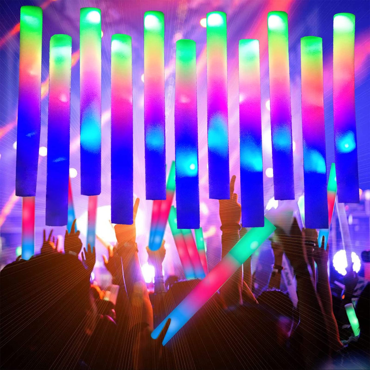 Bylaotrs Foam Glow Sticks Bulk 60 Pack,3 Modes Flashing LED Light Sticks Glow in The Dark Party Supplies Light Up Toys for Parties Wedding Birthday Concert Christmas Halloween