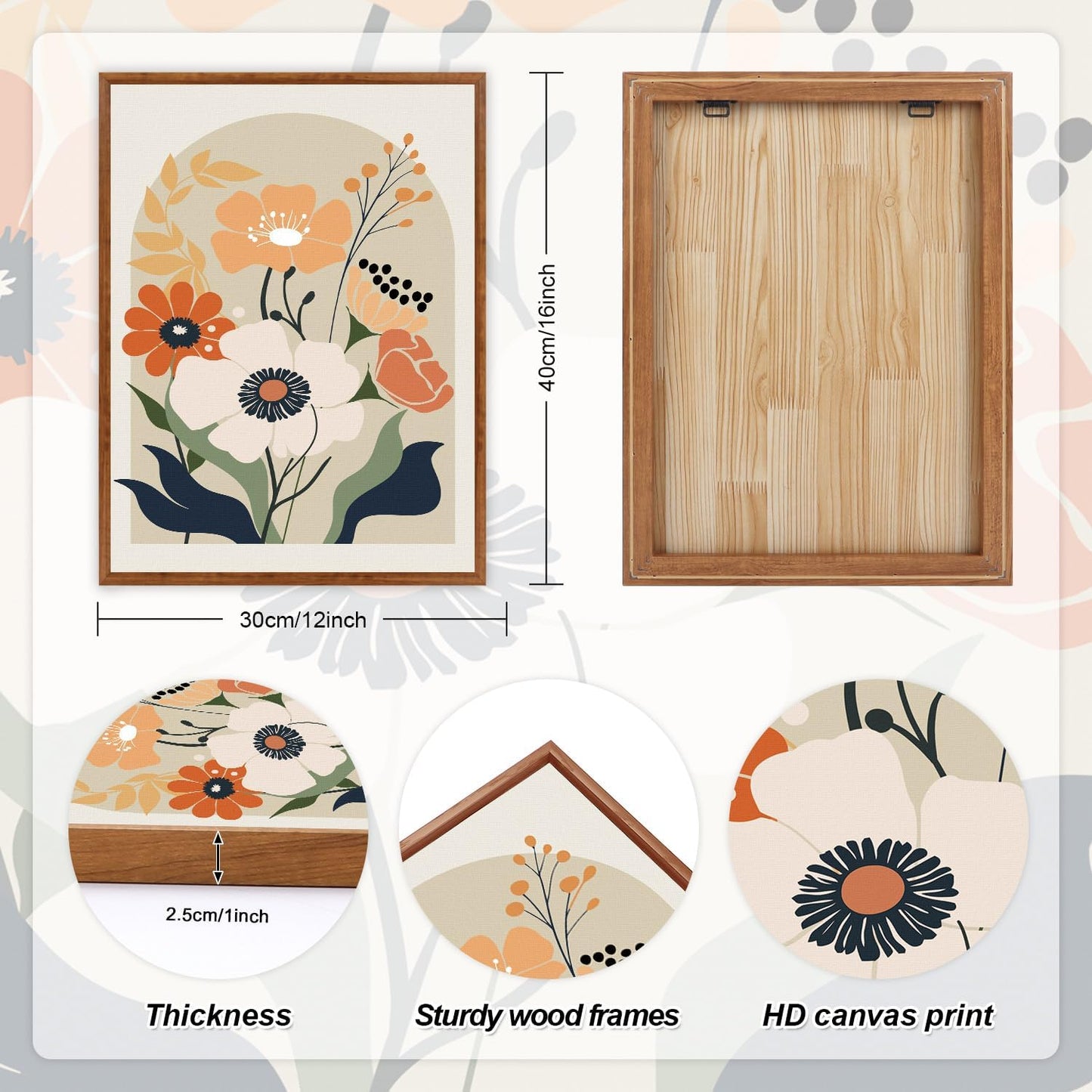 KAIRNE Boho Canvas Wall Art - Abstract Floral Prints Set of 3 (16”x24”) | Modern Minimalist Decor for Living Room & Bedroom