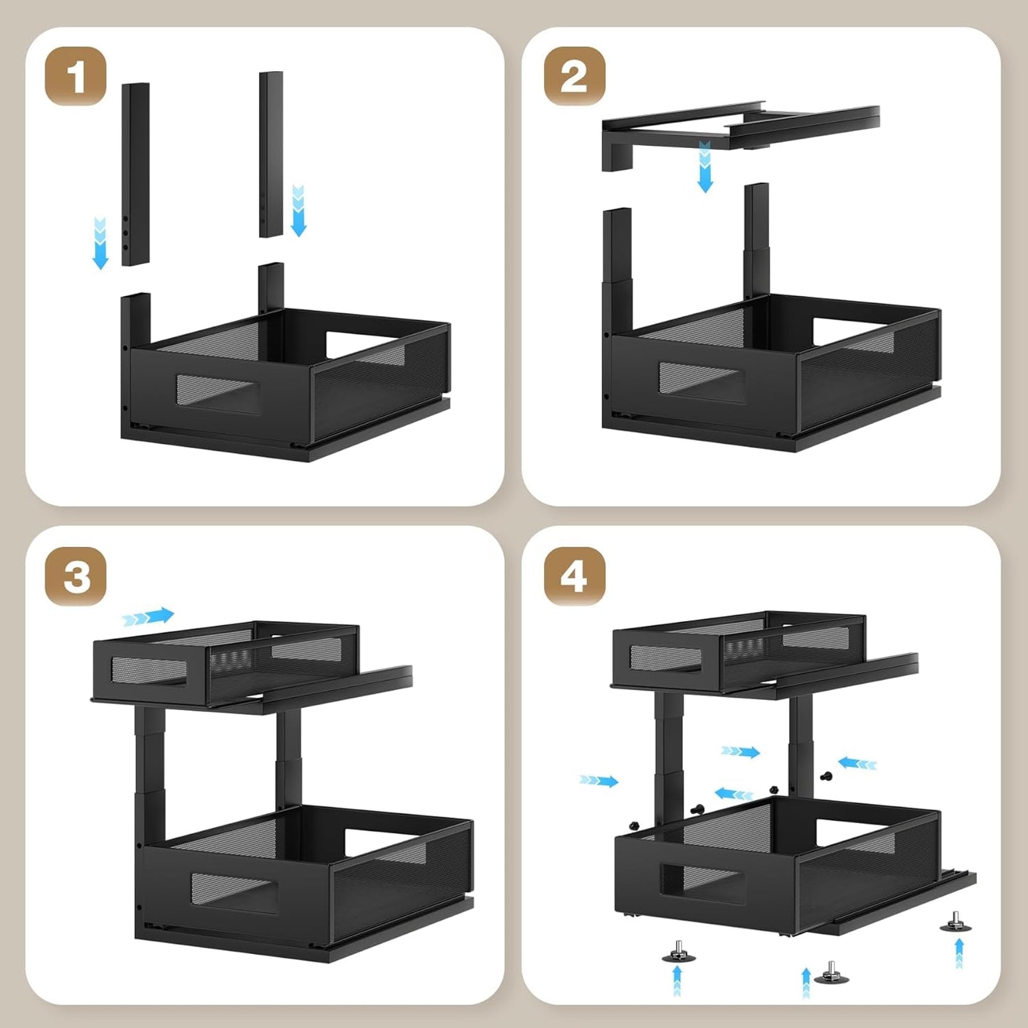 Next-Gen Under Sink Organizer by [Brand Name] - 2-Tier Pull-Out Cabinet Storage with Adjustable Height