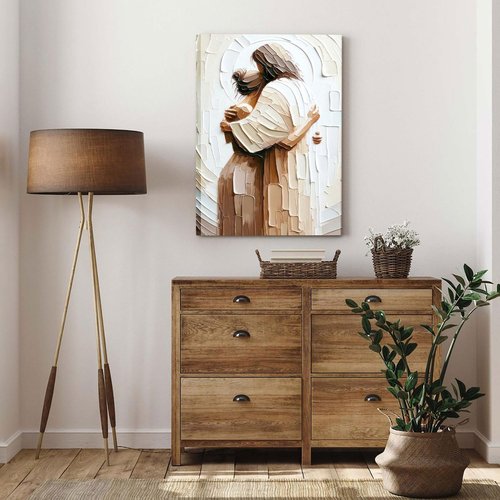 Jesus Embracing Woman Canvas Wall Art - Inspirational Christian Decor for Living & Prayer Room | 12x16 Inch Framed Print