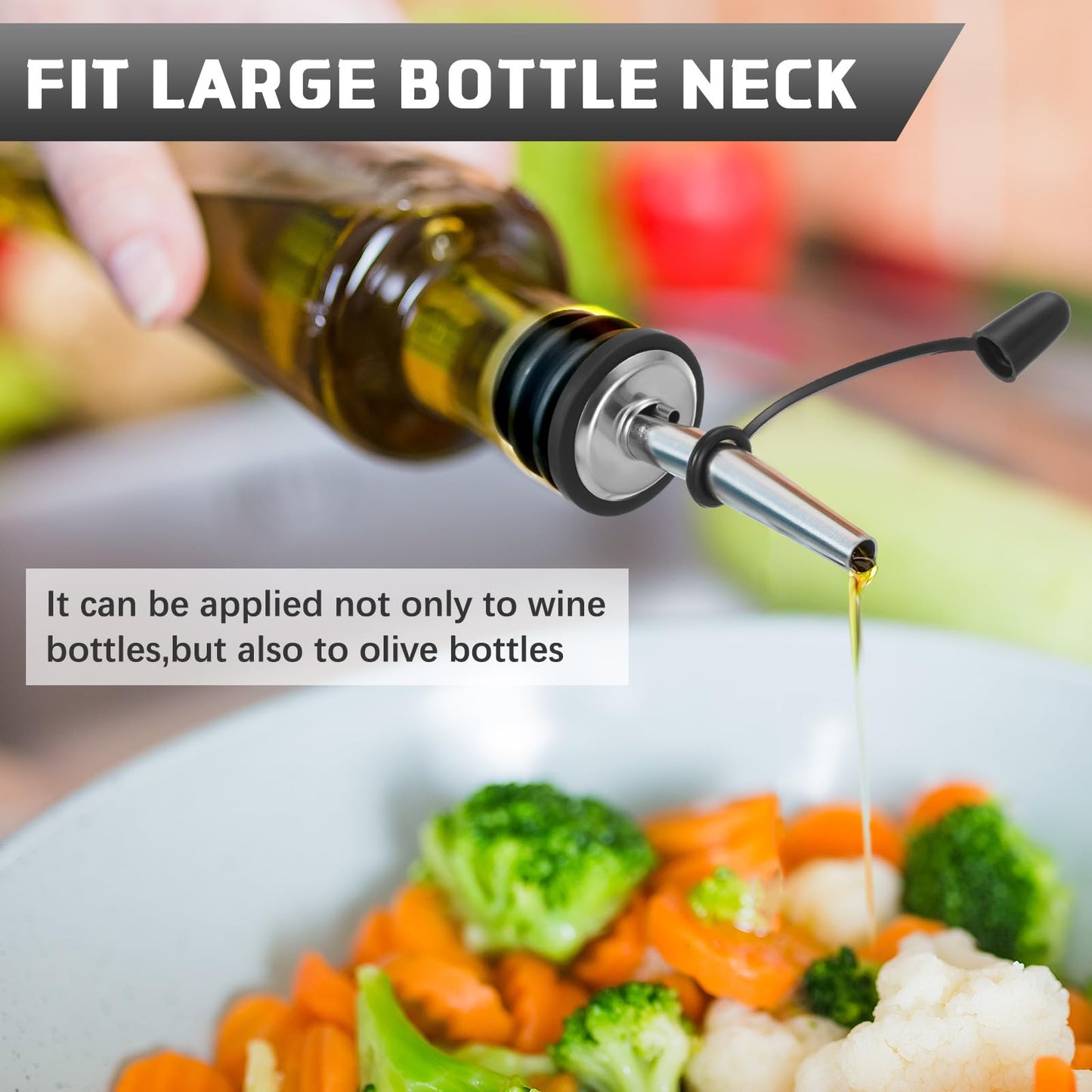 12 Pack Liquor Pour Spouts with Bottle Adapters, No Drip Pour Spouts for Large Neck Liquor Bottles, Bottle Pourers for Alcohol, Home Bar, Cocktails, Olive Oil up to 1 Inch/25 mm Neck