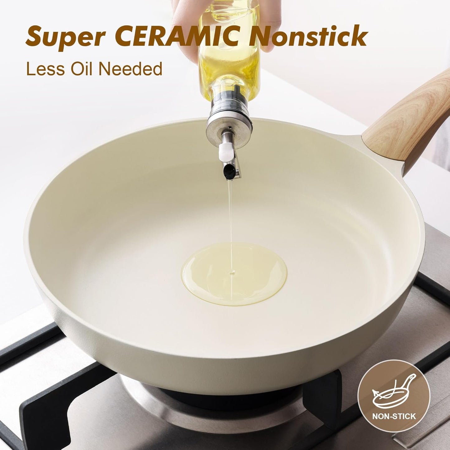 SENSARTE Ceramic Nonstick Frying Pan - Non-Toxic Omelet Skillet | 8/9.5/11/12.5 Inch, Induction Compatible, White