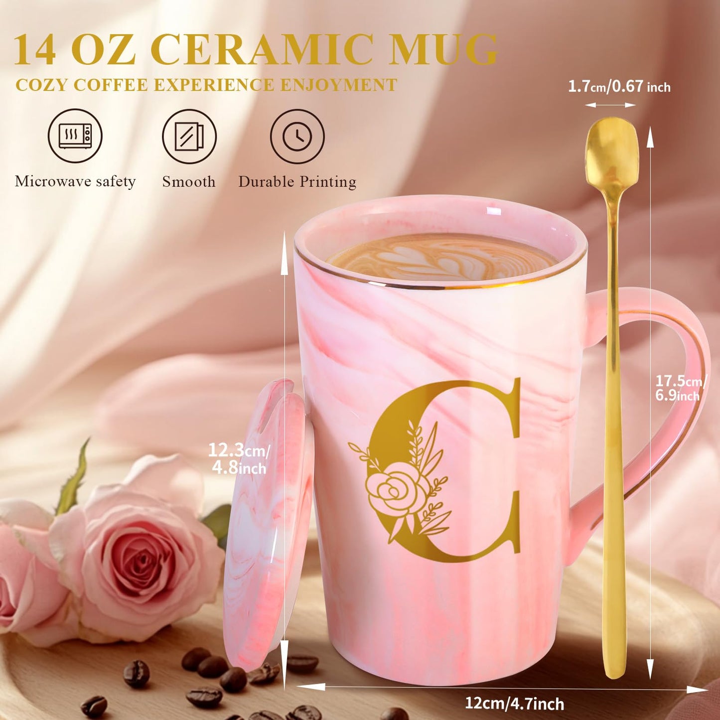 Personalized Ceramic Coffee Mug with Lid Tea Cup Girlfriend Gf Gifts Future Mrs Her Women Boyfriend 1 One Year Anniversary Meaningful Cute Romantic Christmas Xmas First Valentines I Love You More,C
