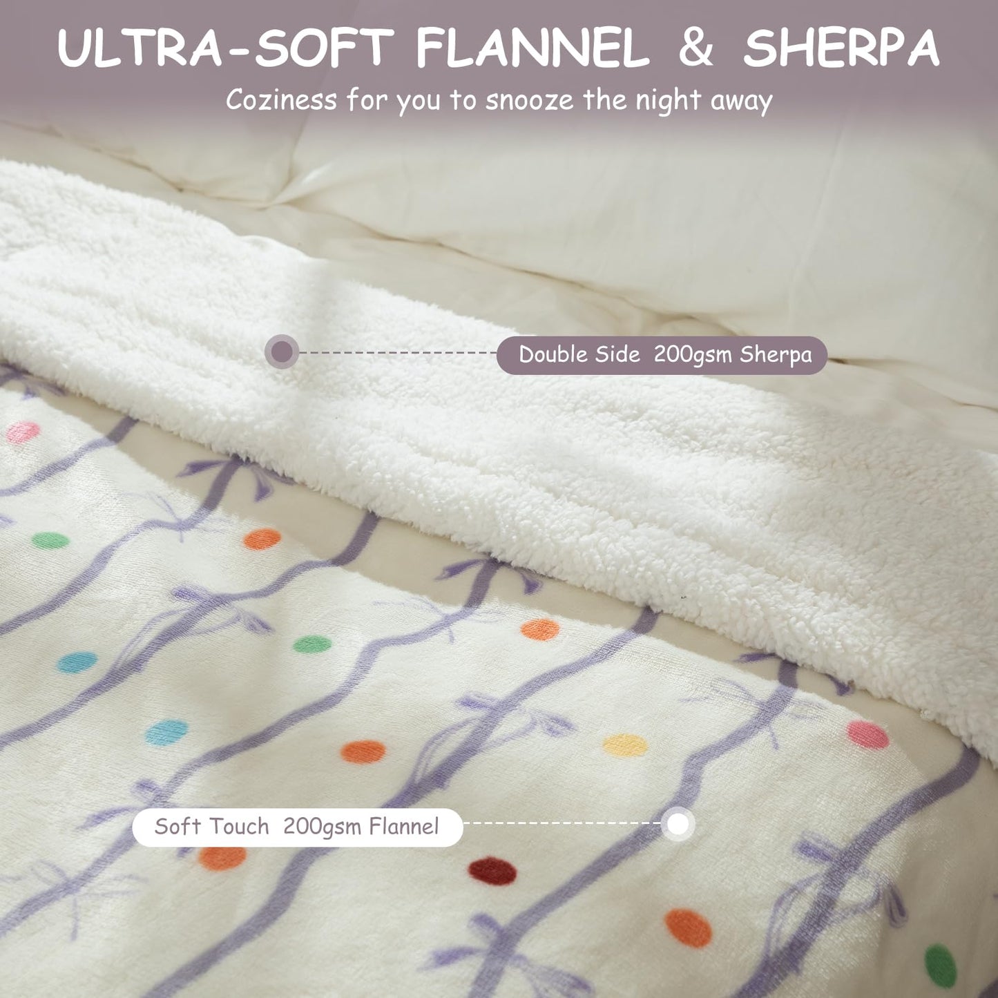 VELLUBAM Purple Bow Electric Blanket Full 72" x 84" - Ultra Soft Heated Blanket Full Size with 6 Heating Levels & 10 Hours Adjustable Timer, Fast Heating Blanket for Sisters and ETL Certified