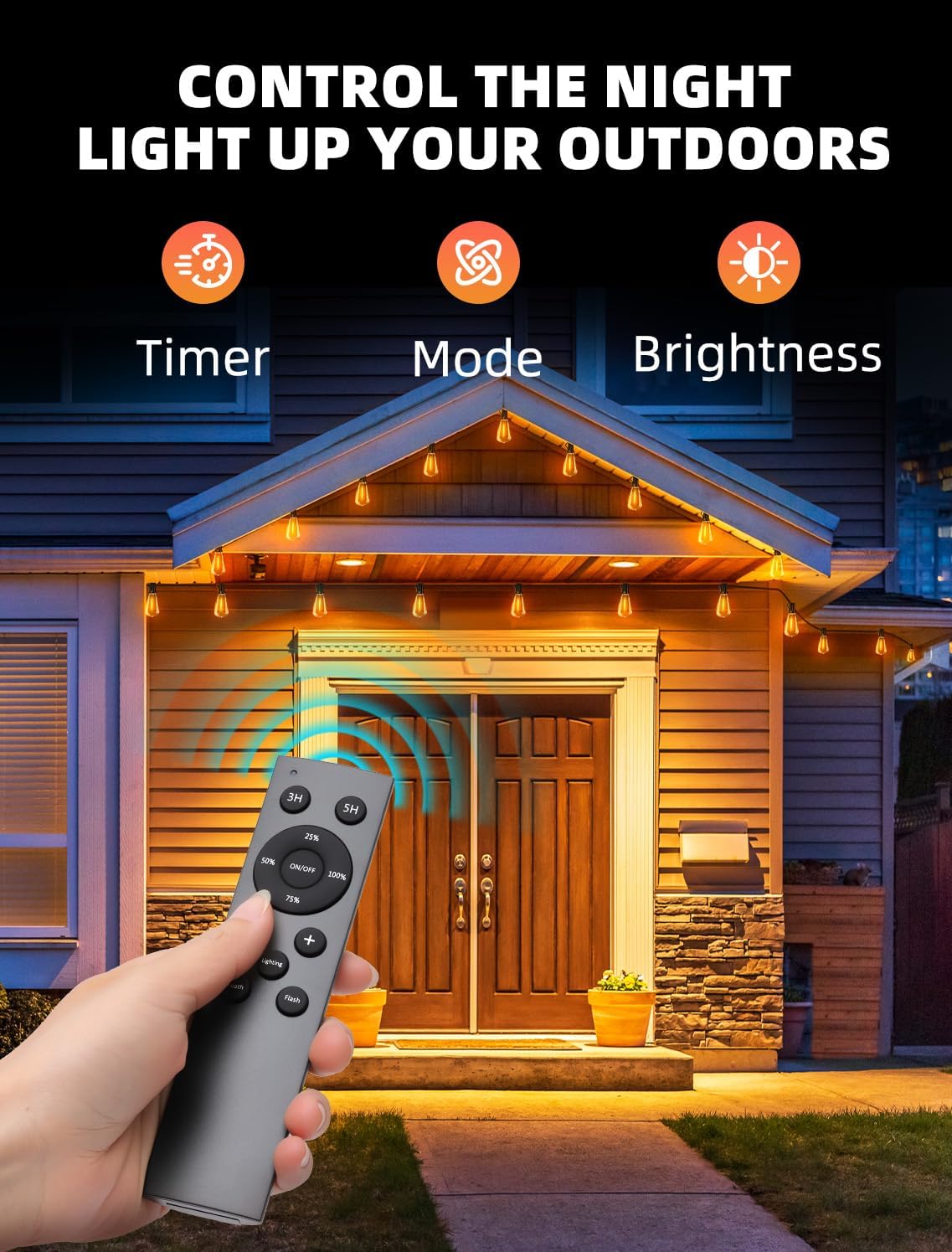 Skiennix Outdoor Patio String Lights - 100Ft Waterproof Remote Dimmable ST38 Bulbs | Perfect for Backyard Parties