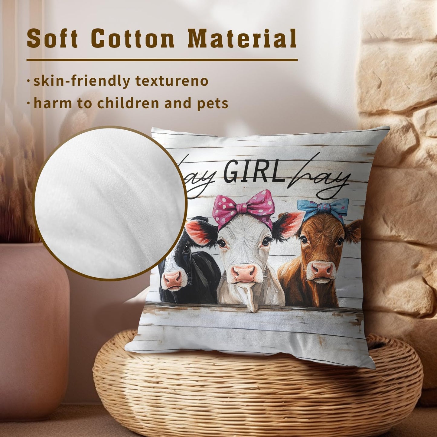 Giwawa Farmhouse Cow Throw Pillow Covers 18x18 Inch Hay Girl Hay Decorative Pillowcase Set of 2 Couch Cushion Covers for Home Living Room Patio