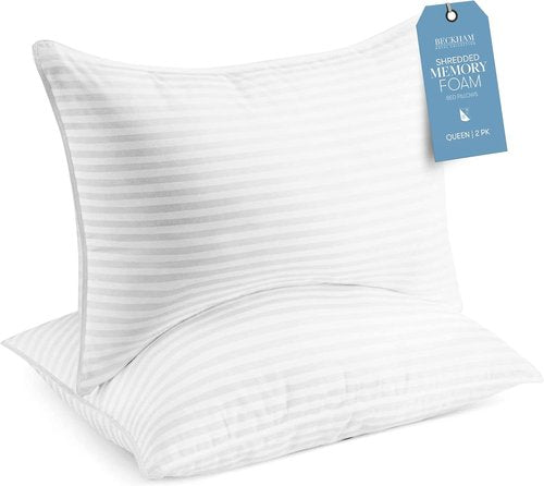 Beckham Hotel Collection Shredded Memory Foam Pillows - Adjustable Cooling Queen 2-Pack for All Sleepers