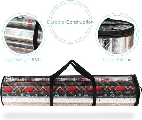 Hearth & Harbor Wrapping Paper Storage Container - Clear Holder for 14 Rolls | Tear-Proof Gift Organizer