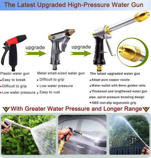 **Skiennix Heavy Duty Metal Garden Hose Nozzle - High Pressure Brass Spray Gun with Quick Connectors**