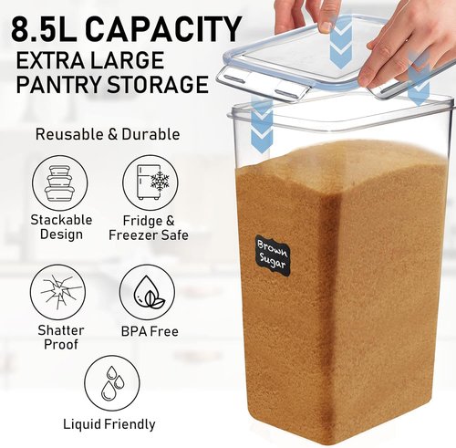 Flour Storage Container Set by [Brand Name] - 2 Extra Large Airtight Containers | 8.5L BPA-Free for Kitchen & Pantry