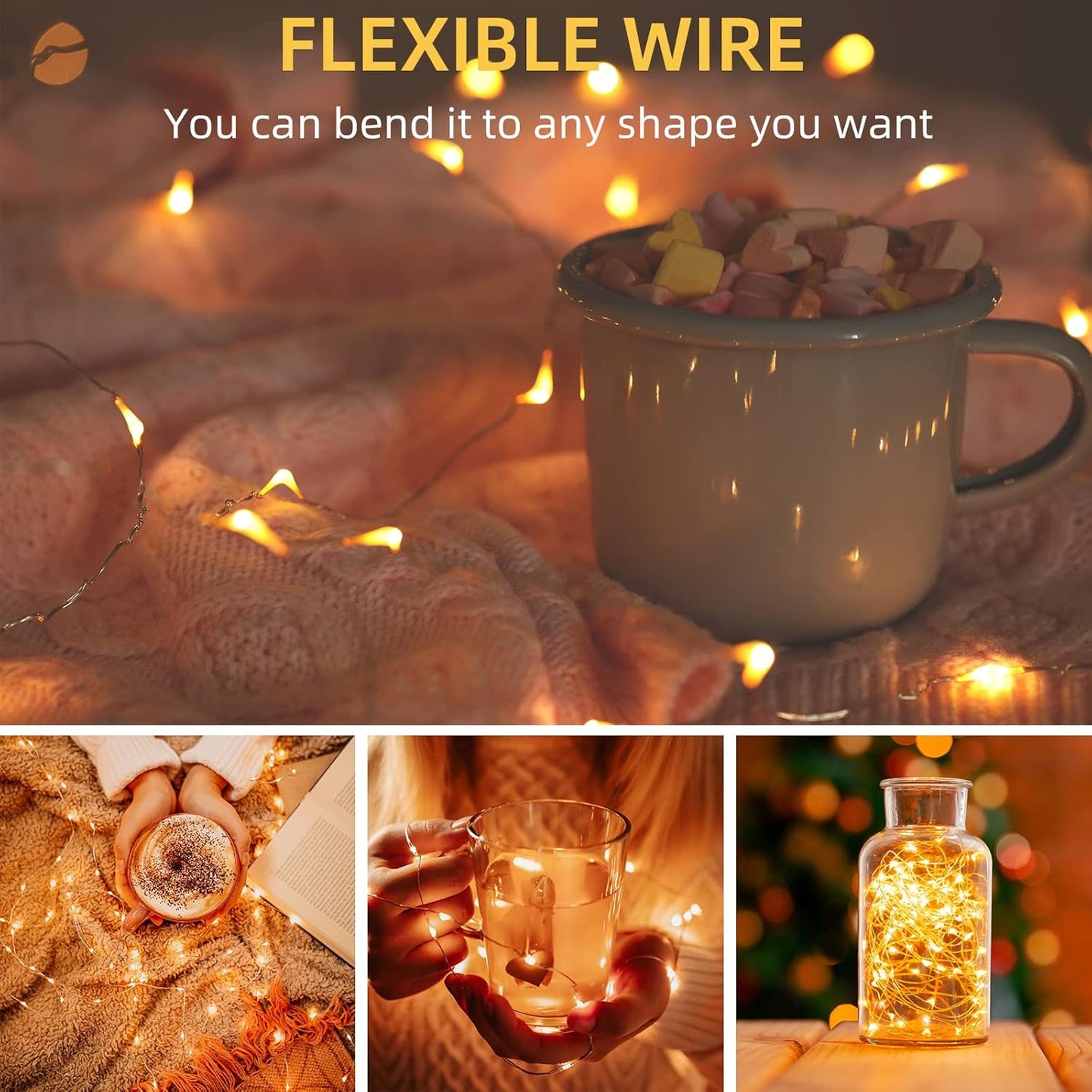 Skiennix 20 Pack Warm White Battery Operated Fairy Lights - 7ft Copper Wire Twinkle Lights for Weddings, Parties & Home Decor