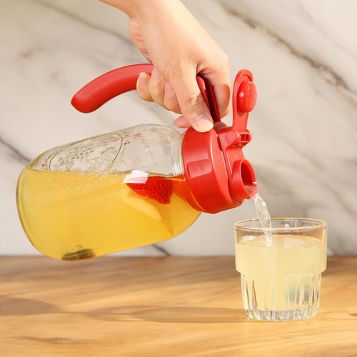 2 Pack Regular Mouth Mason Jar Lids with Handle, Airtight & Leak-proof Seal, Easy Pouring Spout, Turns your Mason Jar into Pitcher, Jars not included