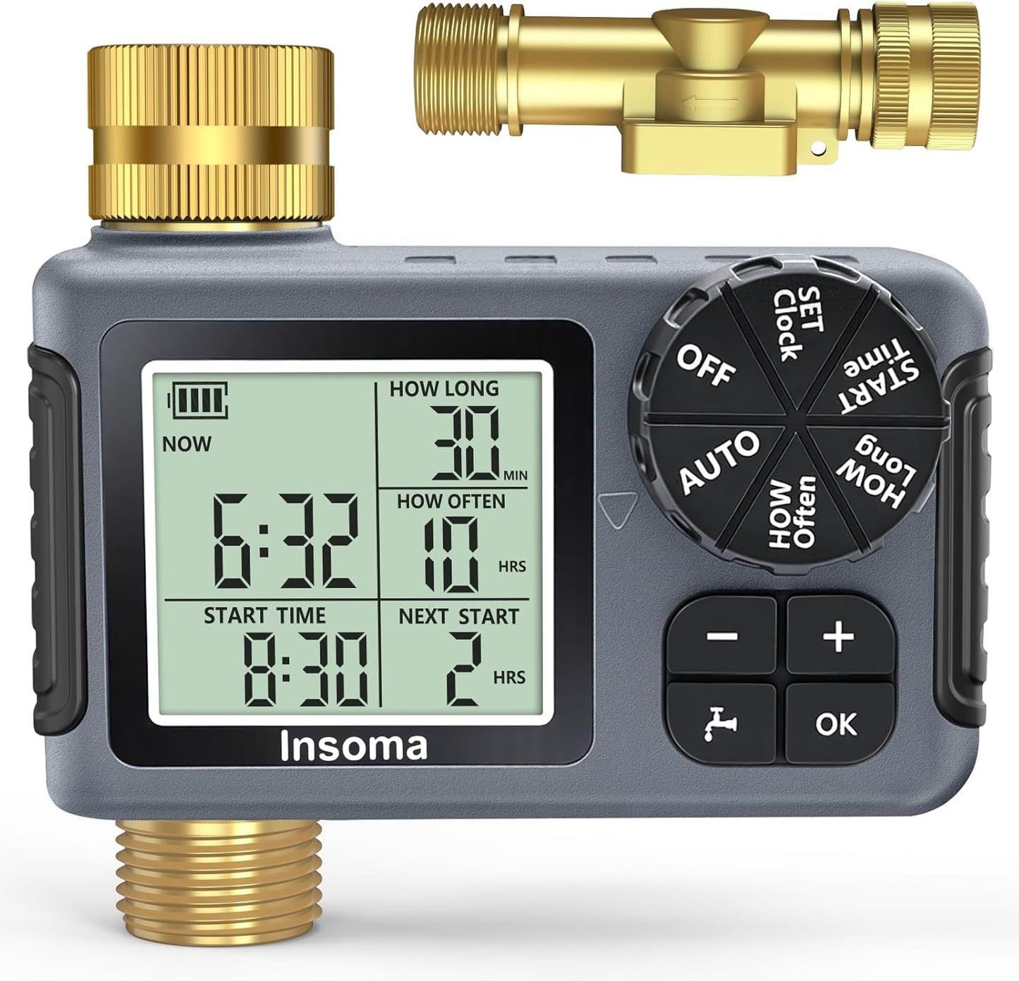 Water Timer - Programmable Sprinkler Controller with 100% Metal Pipe | Auto/Manual/Rain Delay for Garden