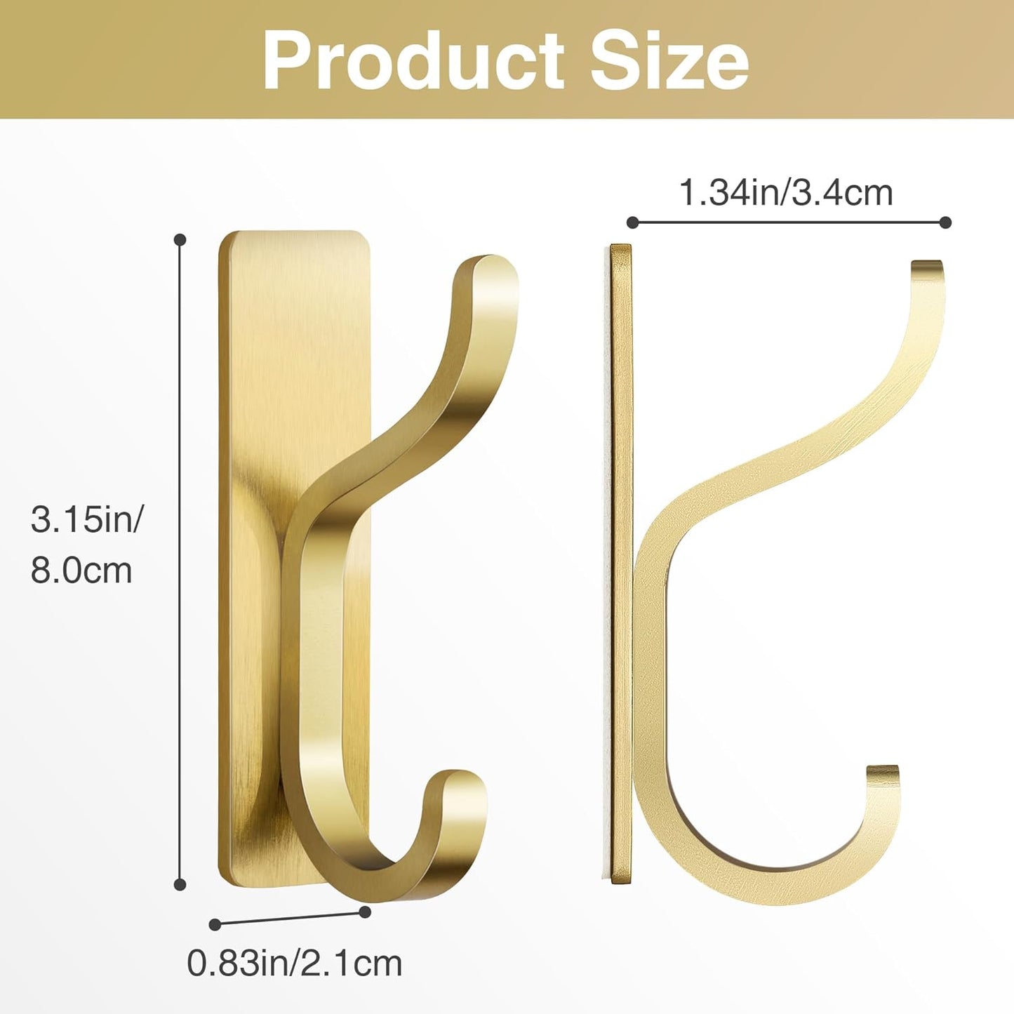 Pickpiff Adhesive Wall Coat Hooks - Heavy Duty Metal Stick-On Hangers for Towels, Bags & Clothes - Gold, 6 Pack