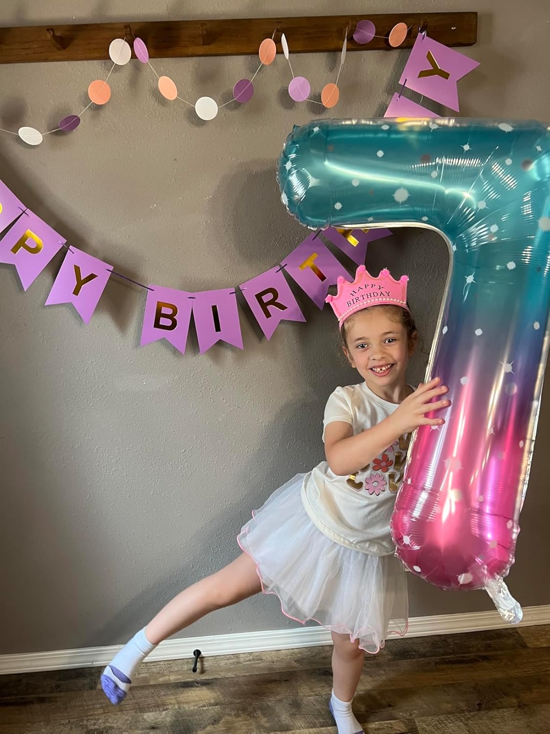 Skiennix 40-Inch Number 7 Balloon - Vibrant Pink, Purple & Blue Birthday Decorations for All Ages
