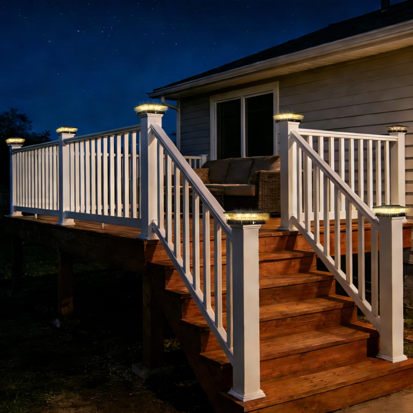 btfarm 4x4 Solar Post Cap Lights Outdoor, 2 Modes 16 LED Fence Deck Post Lights, 4 Pack Waterproof Black Solar Powered Lighting Outside Fit 4x4 3.5x3.5 Wooden/Vinyl for Porch Patio Garden