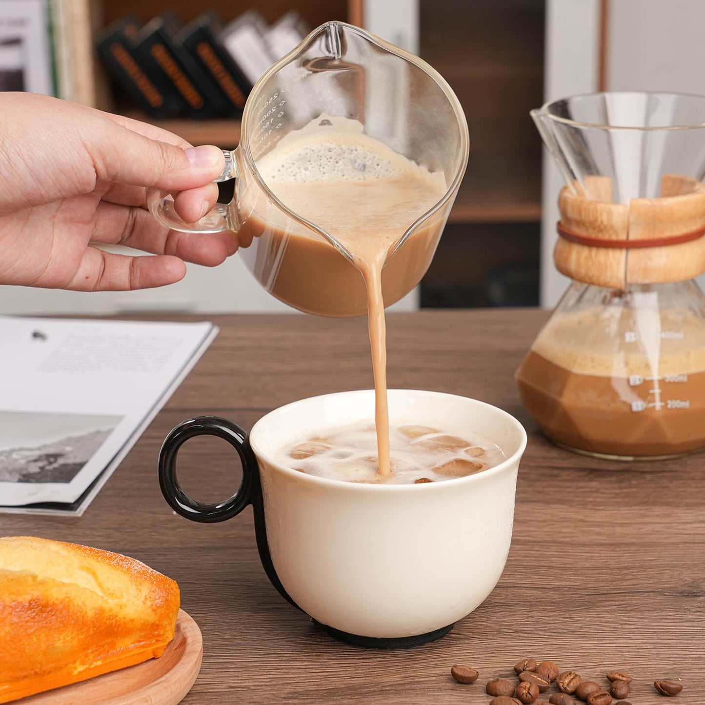 1 Pack 250ML/8.5OZ Measuring Cup Espresso Shot Glasses Double Spouts Large Coffee Cup with Handle Triple Pitcher Milk Cup Parts Clear Glass By BCnmviku