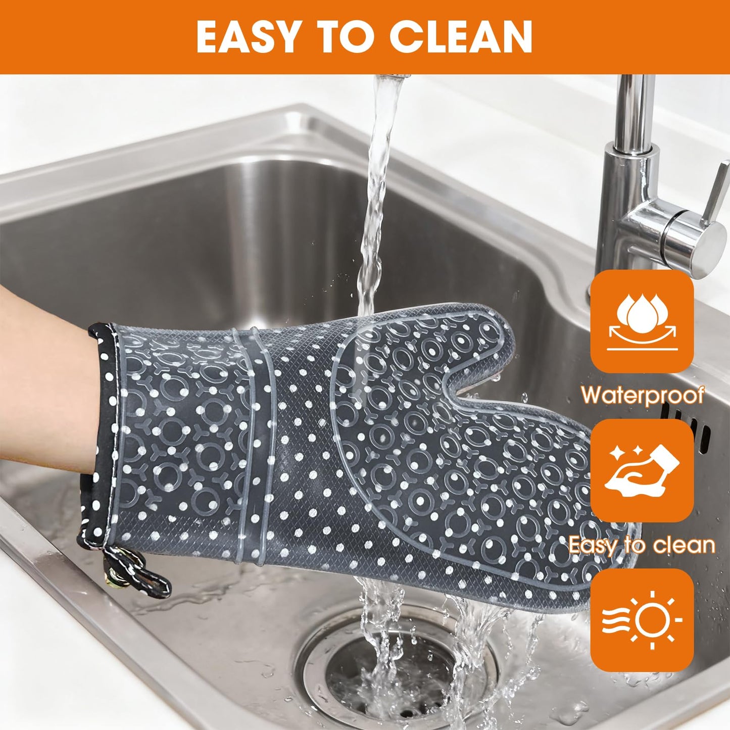 YOMOE Silicone Oven Mitts Set Heat Resistant 2PCS Kitchen Mittens with Soft Cotton Lining Long Waterproof Non-Slip Oven Gloves for Cooking, BBQ, Baking