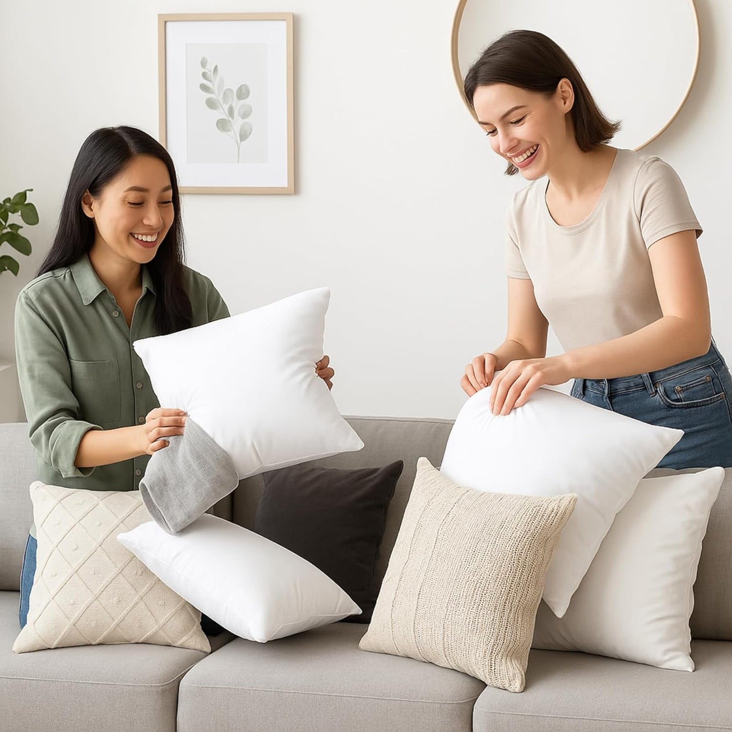 LANE LINEN Throw Pillow Inserts - Pack of 2, 16x16 Decorative Pillow Fillers for Couch - White