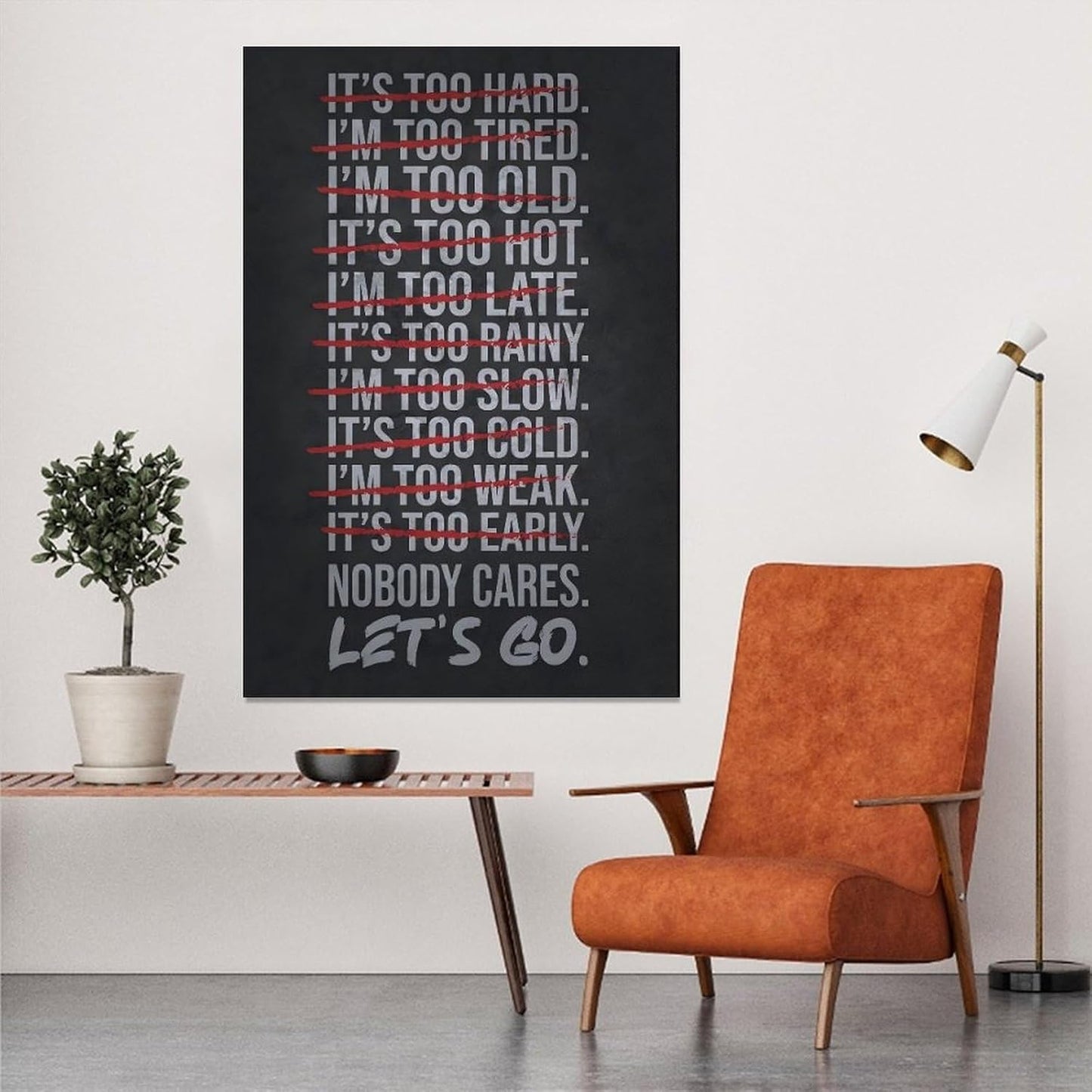Nobody Cares Gym Poster - Inspirational Canvas Wall Art | Motivational Quotes for Home & Office - Unframed 16x24 Inches