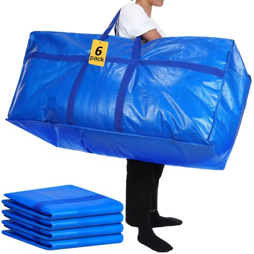 Clysee 4 Pcs 66 Gallon Extra Large Moving Bags Heavy Duty Storage Bag with Strong Zipper Handle Foldable XXL Jumbo Storage Tote Packing Moving Box for College Dorm Travel Cloth Duffle (Blue)