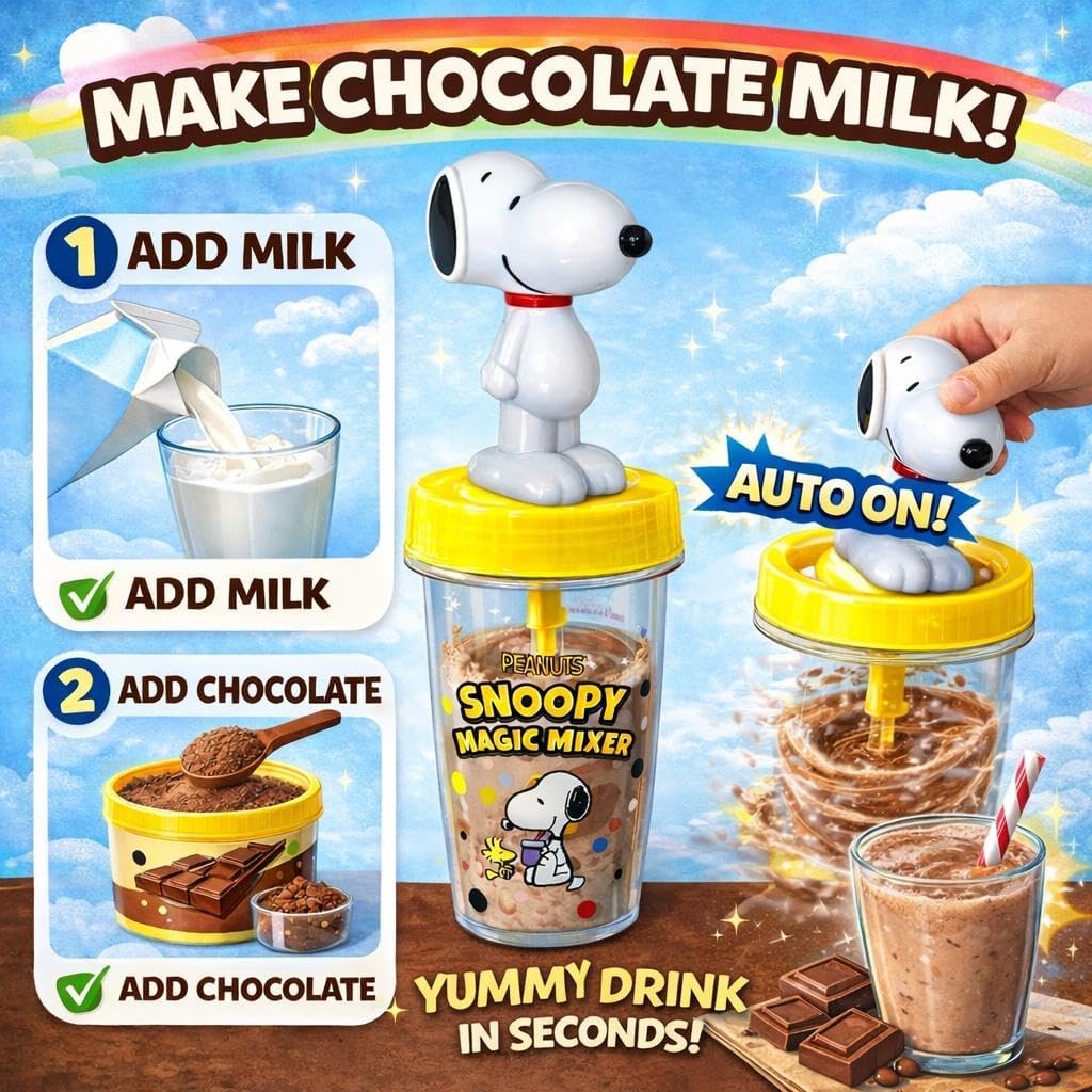 Snoopy Magic Mixer - Official Peanuts® Hands-Free Chocolate Milk & Pudding Maker | Auto-Start, Bladeless Design