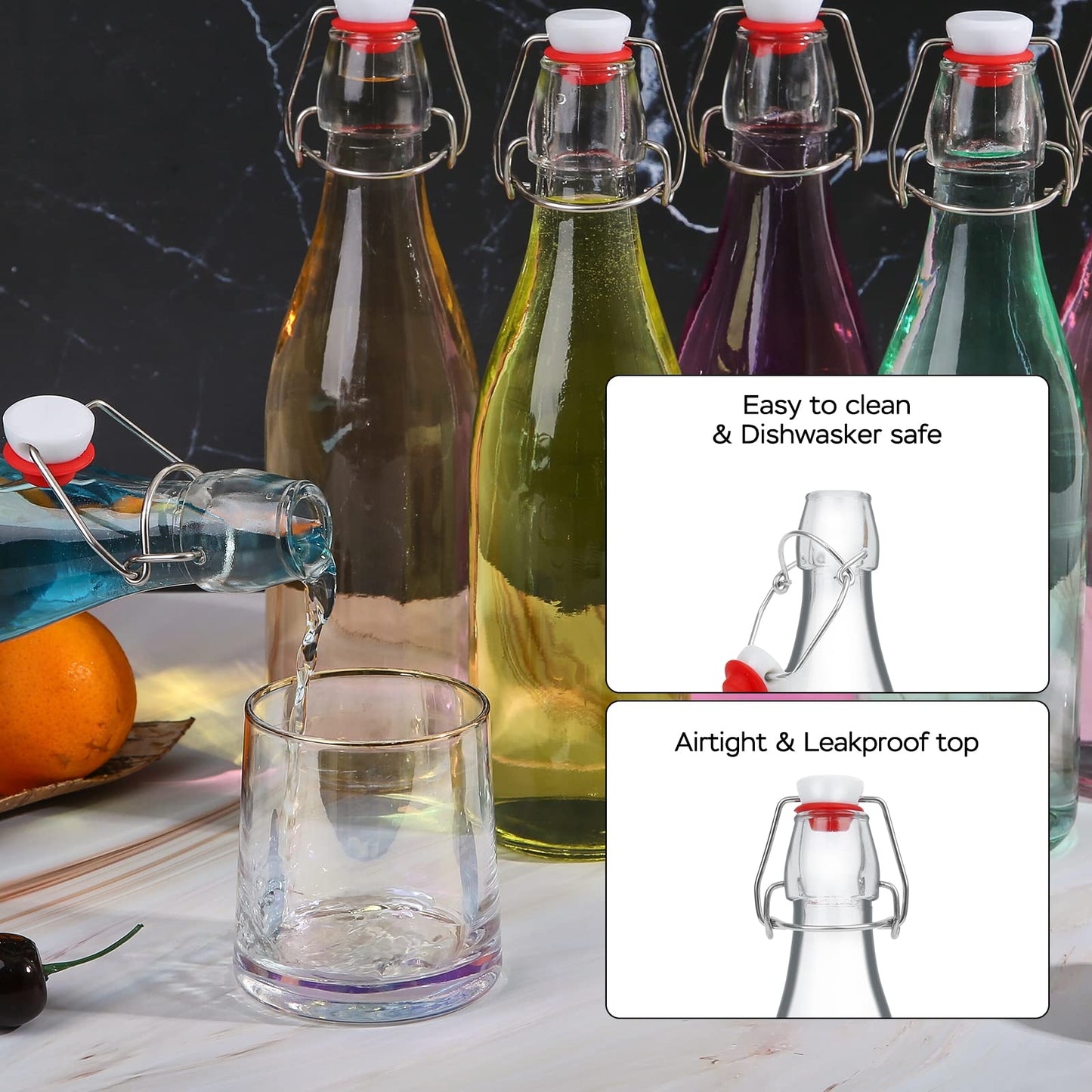 ZEBEIYU Swing Top Glass Bottles 16oz,Glass Beer Bottles With Airtight Caps for Home Brewing,Kombucha, 2nd Fermentation, Water Kefir, Beverages, Soda, Oils, Vinegar, Limoncello（6 Pack