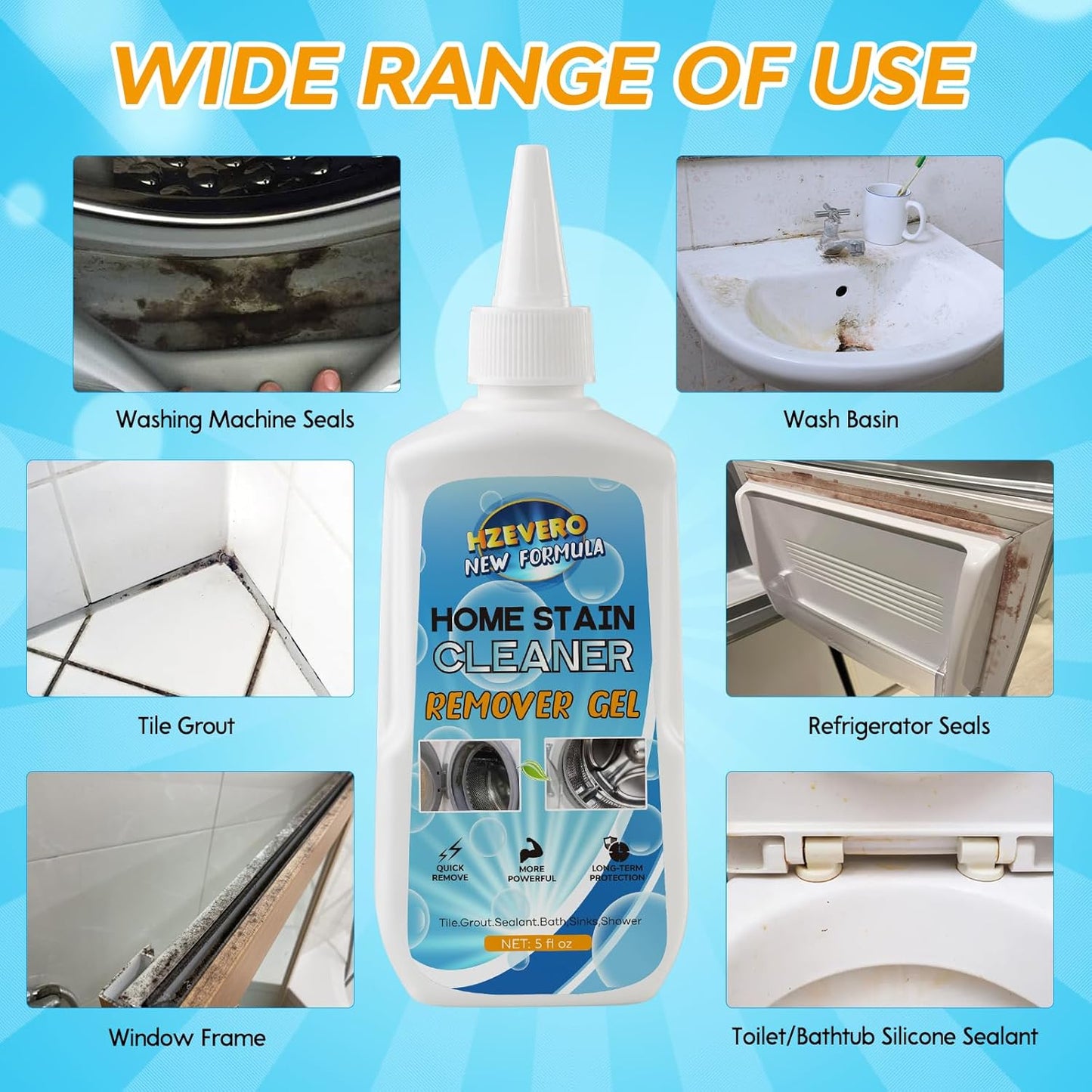 Skiennix Mold Stain Remover Gel - Effective Washing Machine Cleaner for Rubber Seals | 5 Fl Oz