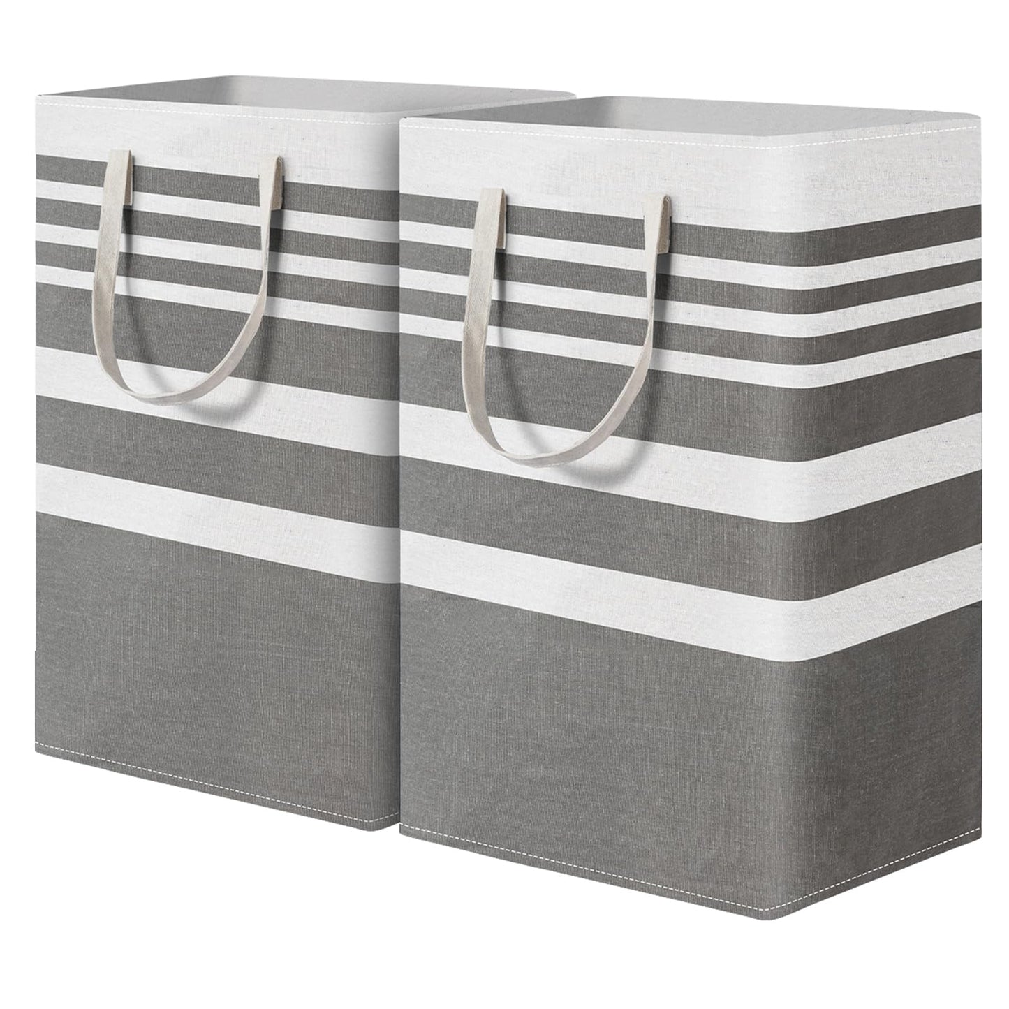 MANYOND 2 Pack Grey Laundry Baskets 75L Large, Collapsible Laundry Hamper Dirty Clothes Hamper Freestanding Waterproof with Reinforced Padded Handles, for Dorm Bedroom Bathroom Apartment Essentials