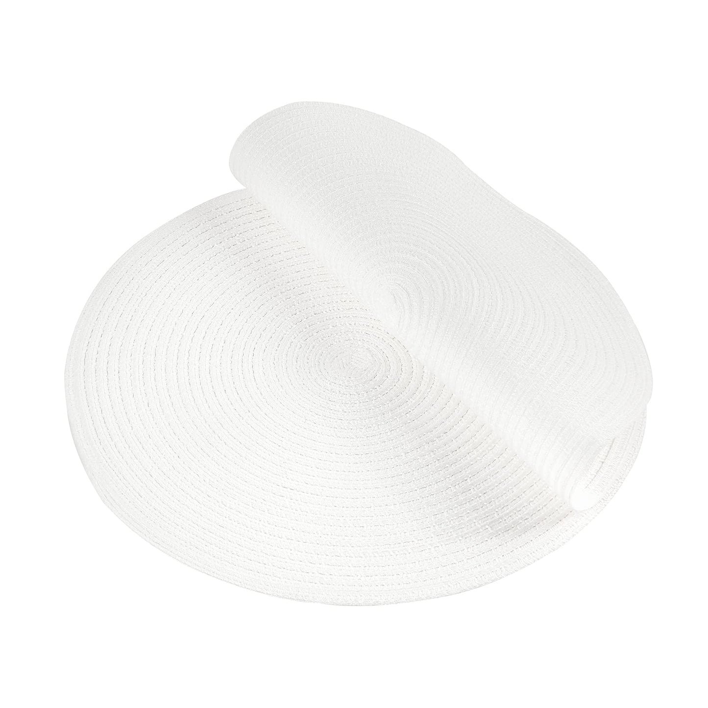 SHACOS Round Braided Placemats Set of 4 Washable Round Table Mats for Dining Table 15 inch (White, 4)