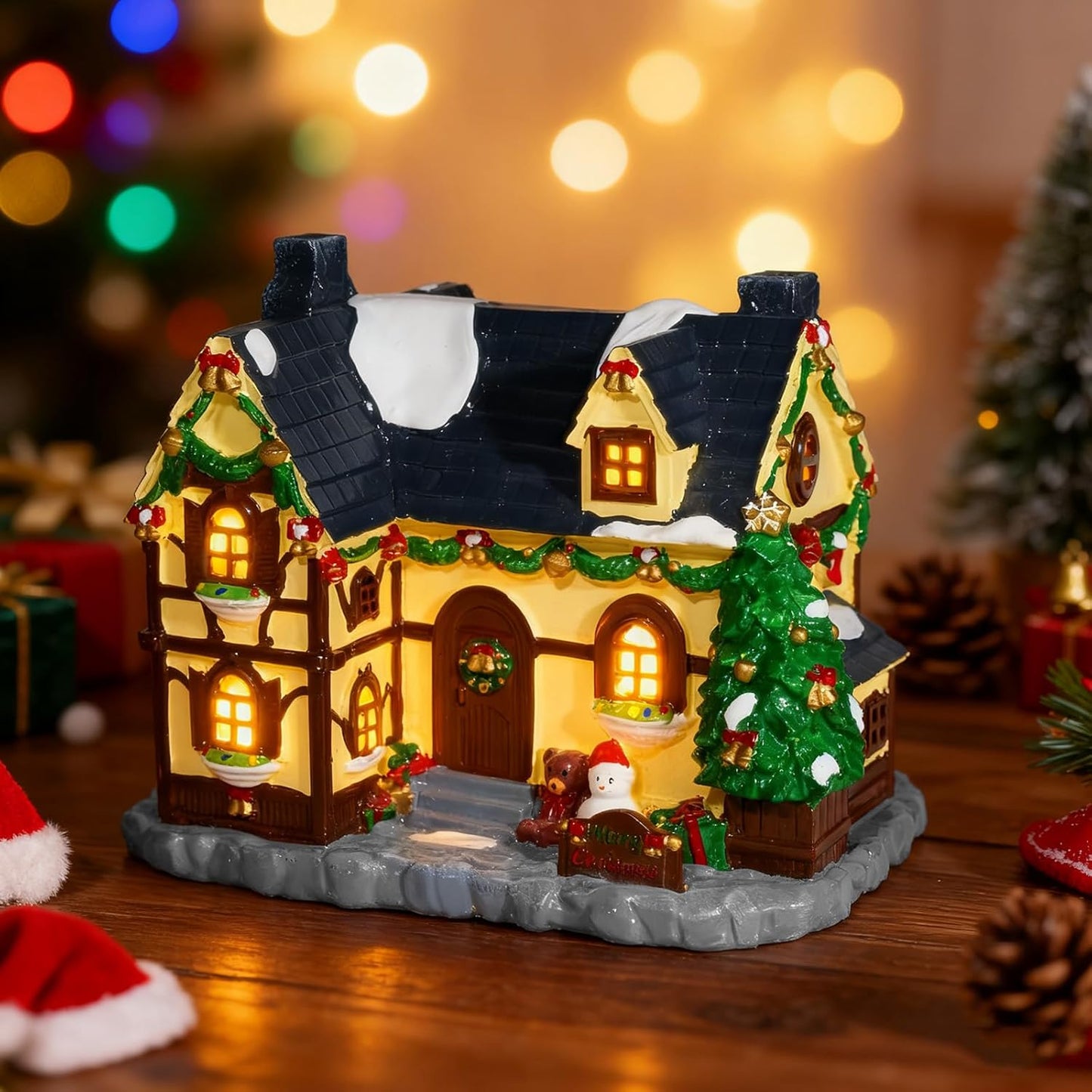 Regine Switzerland Hand-Painted Christmas House - Collectible Village Decor with Snowman