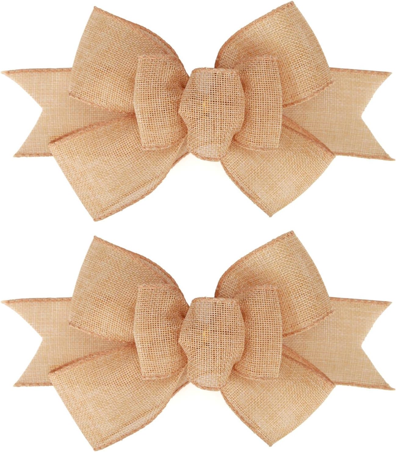 Meseey Burlap Wired Ribbon - Handmade Premade Bows for Wreaths & Gift Wrapping | Natural 2 Pcs Set