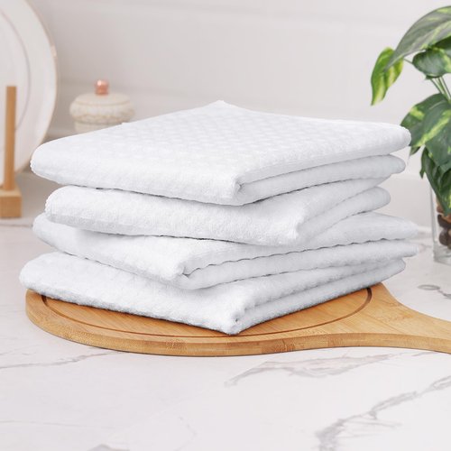 Homaxy Microfiber Waffle Weave Kitchen Towels Set, 16 x 28 Inch and 12 x 12 Inch Ultra Absorbent and Solid Color Dish Towels, 12 Pack, White
