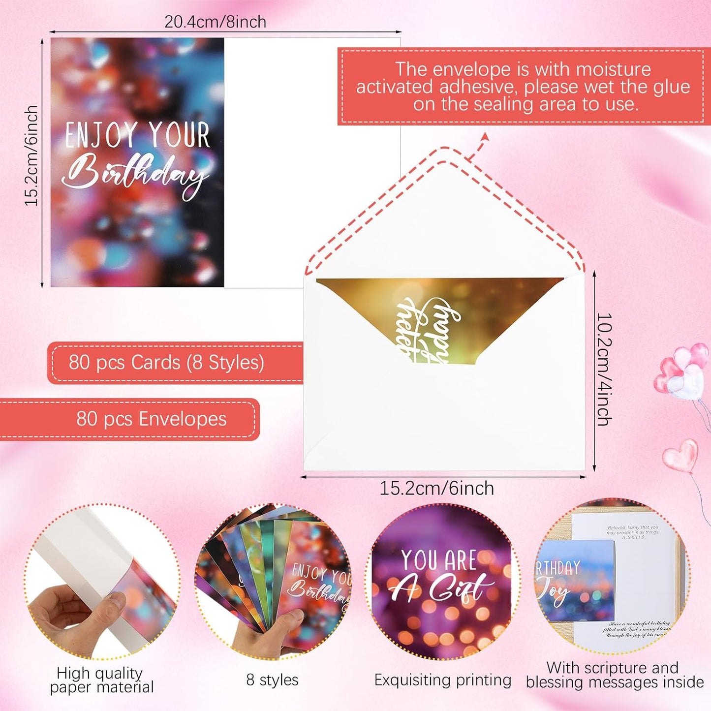 Zhanmai 80 Pack Christian Birthday Cards - Assorted Bible Verse Blessings | 4 x 6 Inch with Envelopes