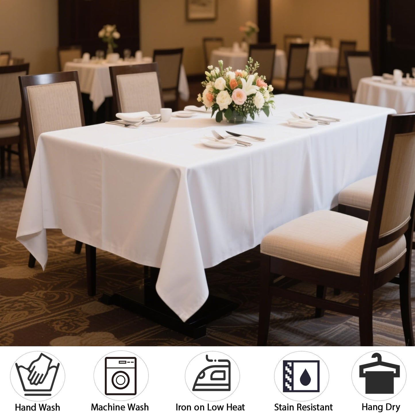 MRJ Polyester Tablecloths for Rectangle Tables 70 X 120 Inch White Washable Table Clothes for Cafe Camping Housewarming