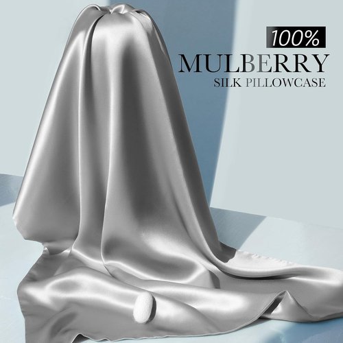 **Skiennix 100% Mulberry Silk Pillowcase - Luxurious Hair & Skin Care | Silver Grey, Standard 20''×26'', 1 Pack**