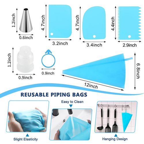 FATUXZ Piping Bags and Tips Set, Cake Decorating Kit with 2 Reusable Piping Bags, 24 Icing Tips, 2 Couplers, 3 Scrapers 2 Silicone Rings, Cupcake Decorating Kits Cake Piping Tips Frosting Piping Kit