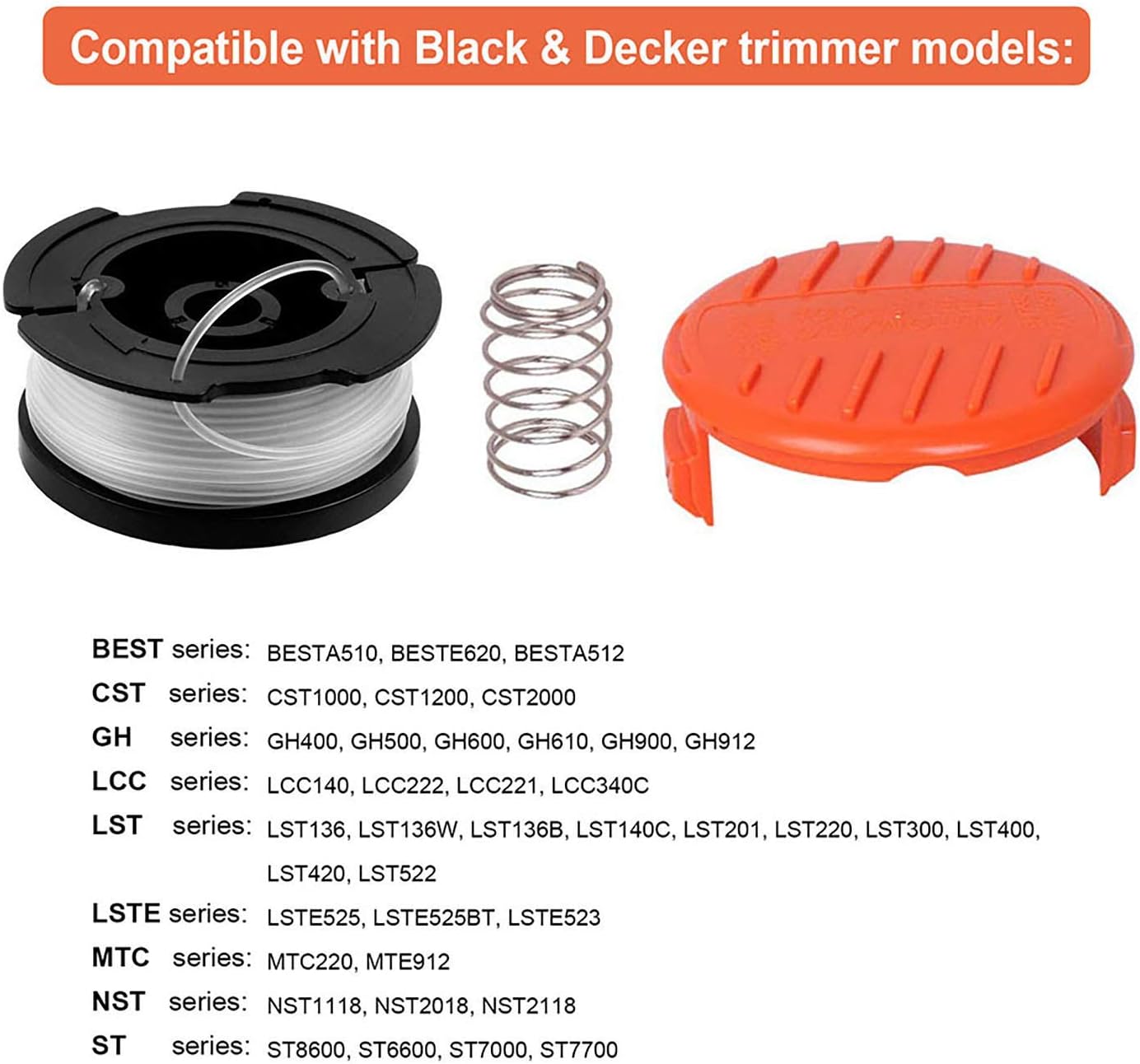 THTEN AF-100 String Trimmer Spool - 30ft 0.065" Line Refills for Black and Decker Models | Includes RC-100-P Cap