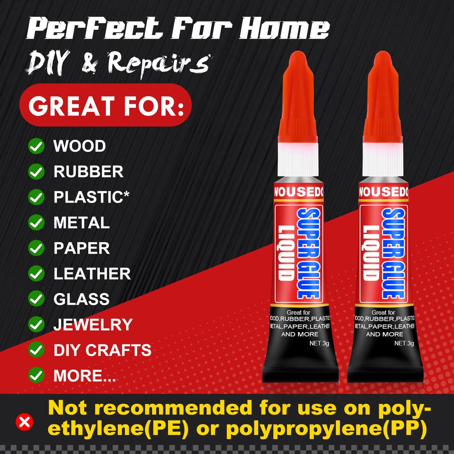 WOUSEDO 12 X 3g Super Glue Liquid, Clear Strong Adhesive,Fast Drying Cyanoacrylate Glue for Wood, Rubber, Leather, Plastic, Metal, DIY Crafts and More
