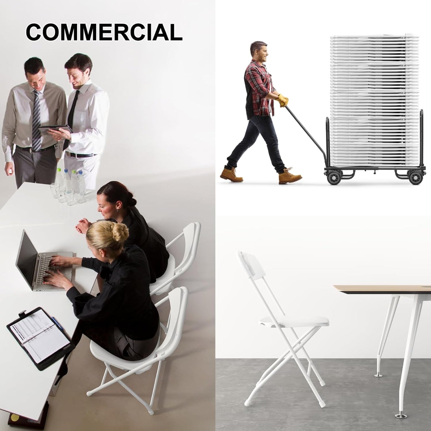 White Folding Chairs 10-Pack by [Brand Name] - Portable, Stackable Plastic Seats for Events | 350lbs Capacity